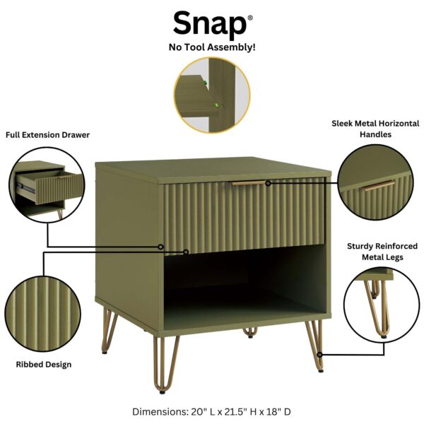 Manhattan Comfort DUMBO 1.0 Modern Nightstand with 1 Drawer and Metal Feet in Olive Green