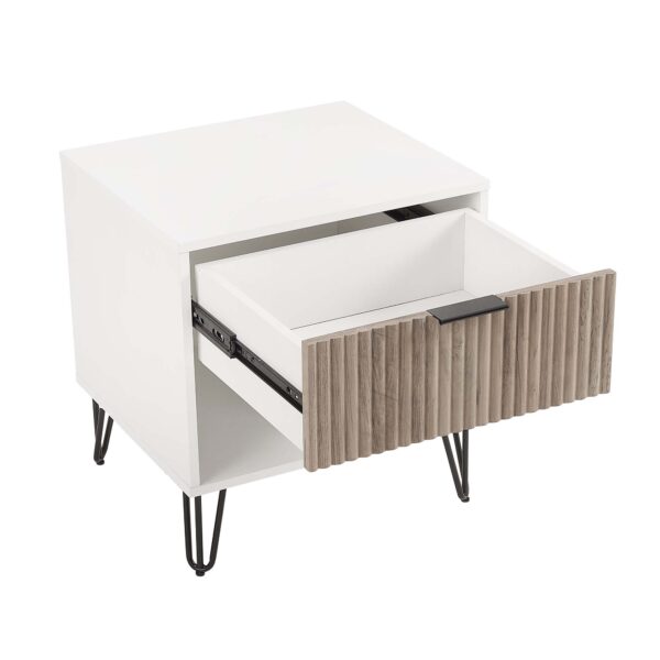 Manhattan Comfort DUMBO 1.0 Modern Nightstand with 1 Drawer and Metal Feet in White and Rustic Grey