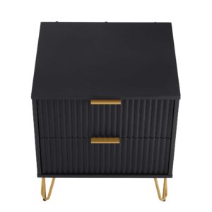 Manhattan Comfort DUMBO 2.0 Modern Nightstand with 2 Drawer and Metal Feet in Black