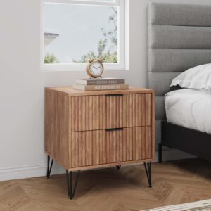 Manhattan Comfort DUMBO 2.0 Modern Nightstand with 2 Drawer and Metal Feet in Golden Brown