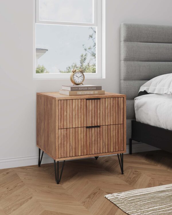 Manhattan Comfort DUMBO 2.0 Modern Nightstand with 2 Drawer and Metal Feet in Golden Brown