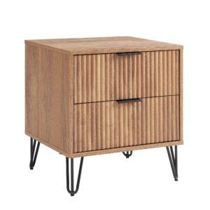 Manhattan Comfort DUMBO 2.0 Modern Nightstand with 2 Drawer and Metal Feet in Golden Brown