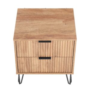 Manhattan Comfort DUMBO 2.0 Modern Nightstand with 2 Drawer and Metal Feet in Golden Brown