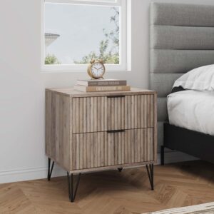 Manhattan Comfort DUMBO 2.0 Modern Nightstand with 2 Drawer and Metal Feet in Rustic Grey