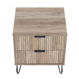 Manhattan Comfort DUMBO 2.0 Modern Nightstand with 2 Drawer and Metal Feet in Rustic Grey