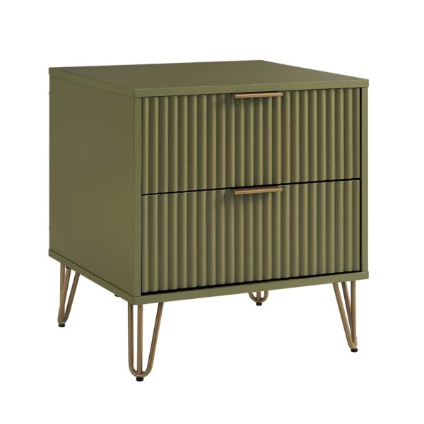 Manhattan Comfort DUMBO 2.0 Modern Nightstand with 2 Drawer and Metal Feet in Olive Green