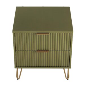 Manhattan Comfort DUMBO 2.0 Modern Nightstand with 2 Drawer and Metal Feet in Olive Green