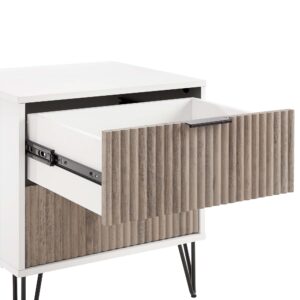 Manhattan Comfort DUMBO 2.0 Modern Nightstand with 2 Drawer and Metal Feet in White and Rustic Grey