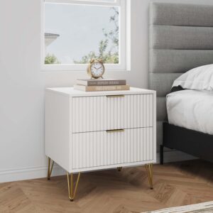 Manhattan Comfort DUMBO 2.0 Modern Nightstand with 2 Drawer and Metal Feet in White