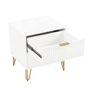 Manhattan Comfort DUMBO 2.0 Modern Nightstand with 2 Drawer and Metal Feet in White