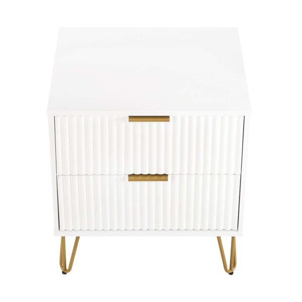 Manhattan Comfort DUMBO 2.0 Modern Nightstand with 2 Drawer and Metal Feet in White