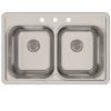 Nantucket Sinks NS3322-DE 33 Inch Double Bowl Equal Self Rimming Stainless Steel Drop In Kitchen Sink