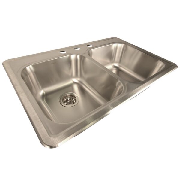 Nantucket Sinks NS3322-DE 33 Inch Double Bowl Equal Self Rimming Stainless Steel Drop In Kitchen Sink