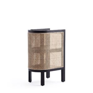 Manhattan Comfort Versailles End Table in Black and Natural Cane