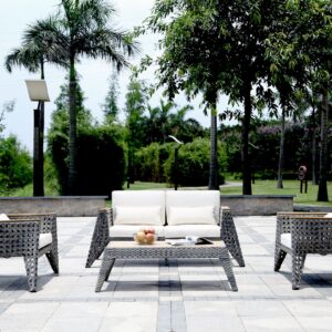 Manhattan Comfort Eiffel Outdoor Patio Conversation Set in Grey and Cream