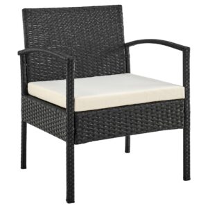 Manhattan Comfort Noli Steel Rattan 3-Piece Patio Conversation Set with Cushions in Cream