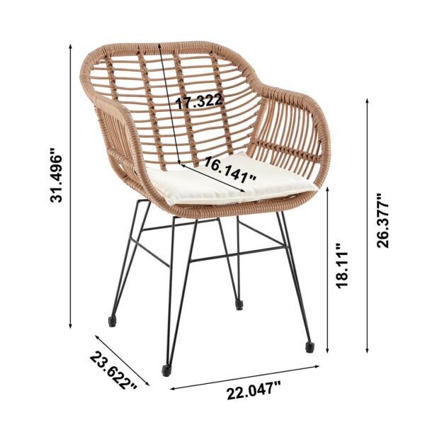 Manhattan Comfort Antibes 1.0 Steel Rattan 3-Piece Patio Conversation Set with Cushions in Cream