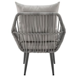 Manhattan Comfort Cannes Rope Wicker 3-Piece Patio Conversation Set with Cushions in Grey