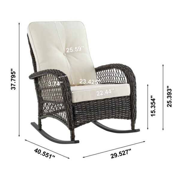 Manhattan Comfort Furttuo Steel Rattan Outdoor Rocking Chair with Cushions in Cream