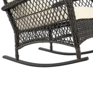 Manhattan Comfort Furttuo Steel Rattan Outdoor Rocking Chair with Cushions in Cream