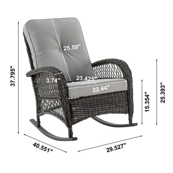 Manhattan Comfort Furttuo Steel Rattan Outdoor Rocking Chair with Cushions in Grey