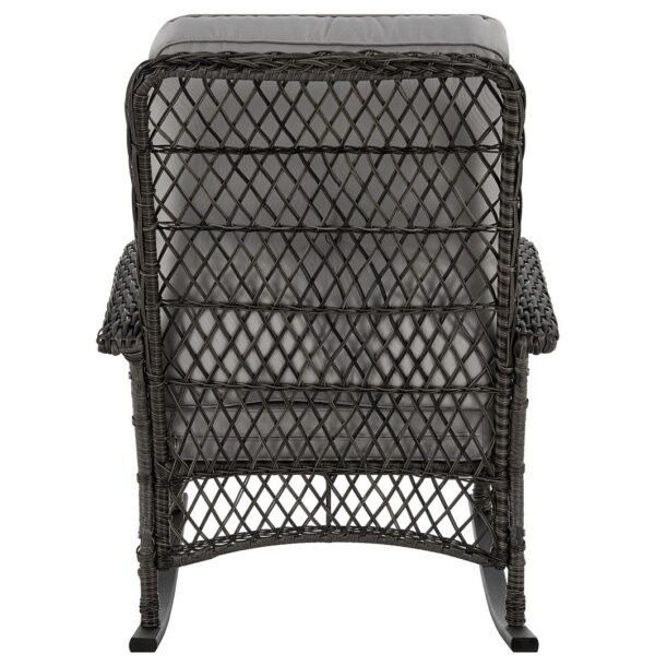 Manhattan Comfort Furttuo Steel Rattan Outdoor Rocking Chair with Cushions in Grey