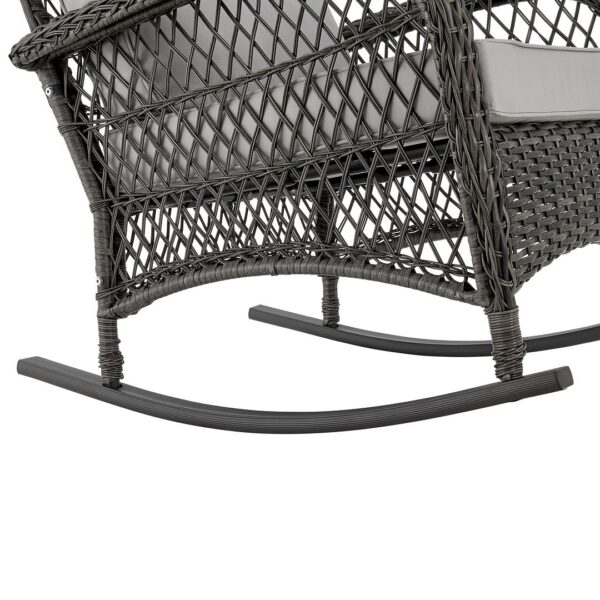 Manhattan Comfort Furttuo Steel Rattan Outdoor Rocking Chair with Cushions in Grey