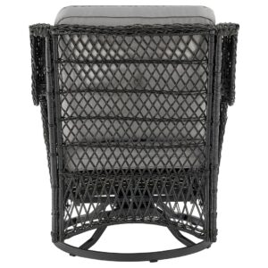 Manhattan Comfort Fruttuo Swivel Steel Rattan 3-Piece Patio Conversation Set with Cushions in Grey