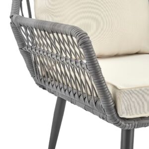 Manhattan Comfort Portofino Rope Wicker 4-Piece Patio Conversation Set with Cushions in Cream