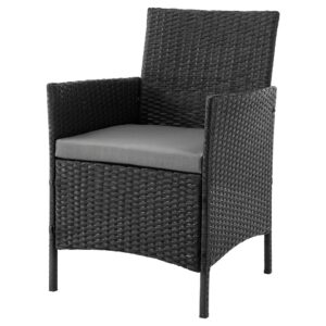 Manhattan Comfort Imperia Steel Rattan 3-Piece Patio Conversation Set with Cushions in Grey