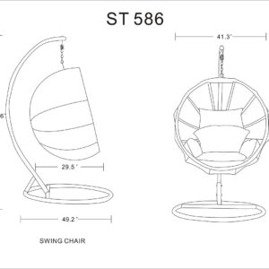 Manhattan Comfort Zolo Metal and Rattan Hanging Lounge Egg Patio Swing with Cream Cushion