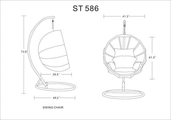 Manhattan Comfort Zolo Metal and Rattan Hanging Lounge Egg Patio Swing with Cream Cushion