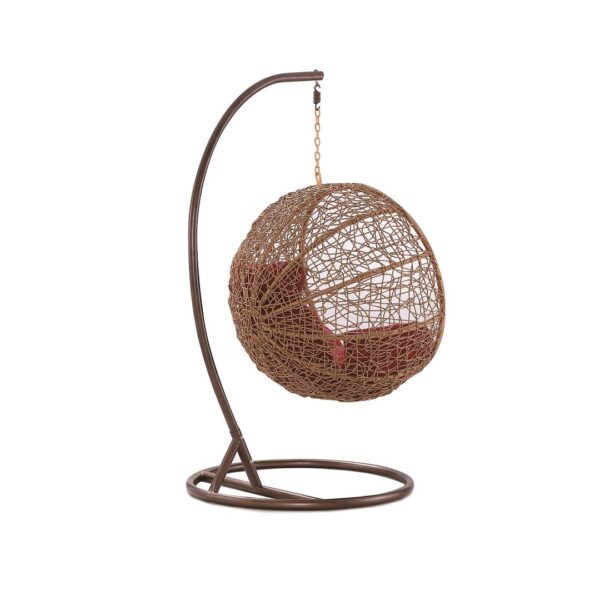 Manhattan Comfort Zolo Metal and Rattan Hanging Lounge Egg Patio Swing with Red Cushion