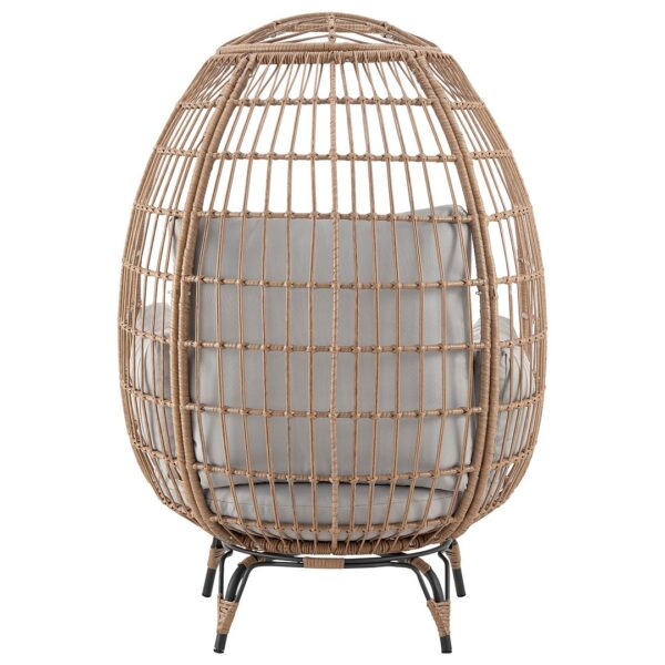 Manhattan Comfort Spezia Freestanding Steel and Rattan Outdoor Egg Chair with Cushions in Grey