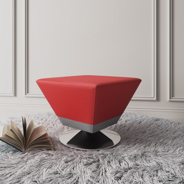 Manhattan Comfort Diamond Red and Polished Chrome Swivel Ottoman