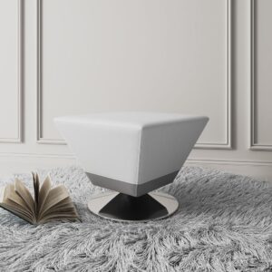 Manhattan Comfort Diamond White and Polished Chrome Swivel Ottoman