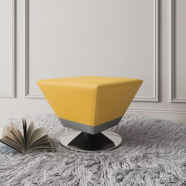 Manhattan Comfort Diamond Yellow and Polished Chrome Swivel Ottoman