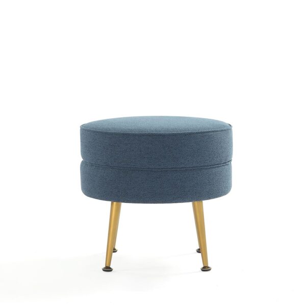 Manhattan Comfort Bailey Mid-Century Modern Woven Polyester Blend Upholstered Ottoman in Blue with Gold Feet