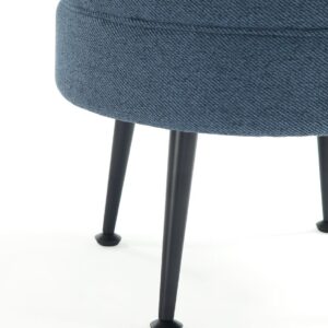 Manhattan Comfort Bailey Mid-Century Modern Woven Polyester Blend Upholstered Ottoman in Blue with Black Feet