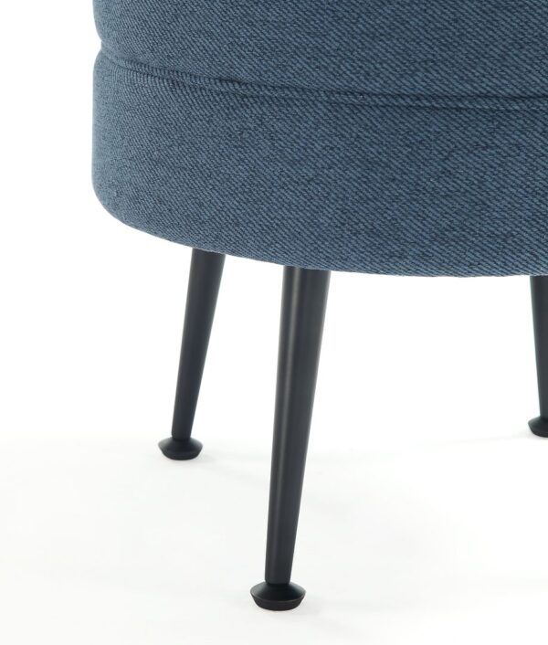 Manhattan Comfort Bailey Mid-Century Modern Woven Polyester Blend Upholstered Ottoman in Blue with Black Feet