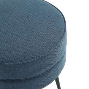 Manhattan Comfort Bailey Mid-Century Modern Woven Polyester Blend Upholstered Ottoman in Blue with Black Feet