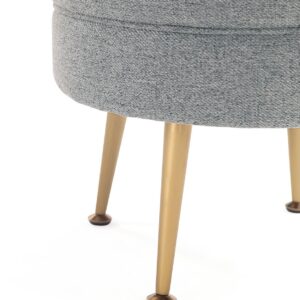 Manhattan Comfort Bailey Mid-Century Modern Woven Polyester Blend Upholstered Ottoman in Grey with Gold Feet