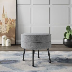 Manhattan Comfort Bailey Mid-Century Modern Woven Polyester Blend Upholstered Ottoman in Grey with Black Feet