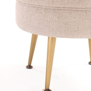 Manhattan Comfort Bailey Mid-Century Modern Woven Polyester Blend Upholstered Ottoman in Oatmeal  with Gold Feet