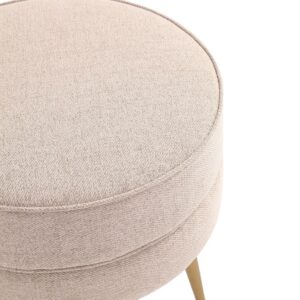 Manhattan Comfort Bailey Mid-Century Modern Woven Polyester Blend Upholstered Ottoman in Oatmeal  with Gold Feet