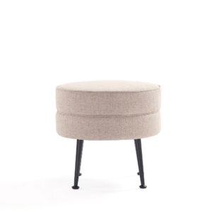 Manhattan Comfort Bailey Mid-Century Modern Woven Polyester Blend Upholstered Ottoman in Oatmeal  with Black Feet