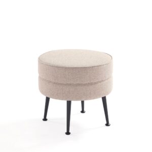 Manhattan Comfort Bailey Mid-Century Modern Woven Polyester Blend Upholstered Ottoman in Oatmeal  with Black Feet