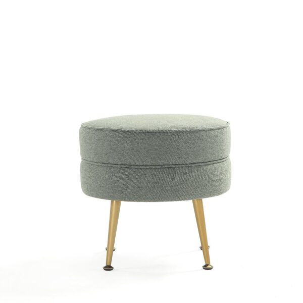 Manhattan Comfort Bailey Mid-Century Modern Woven Polyester Blend Upholstered Ottoman in Sage Green with Gold Feet