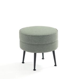 Manhattan Comfort Bailey Mid-Century Modern Woven Polyester Blend Upholstered Ottoman in Sage Green with Black Feet