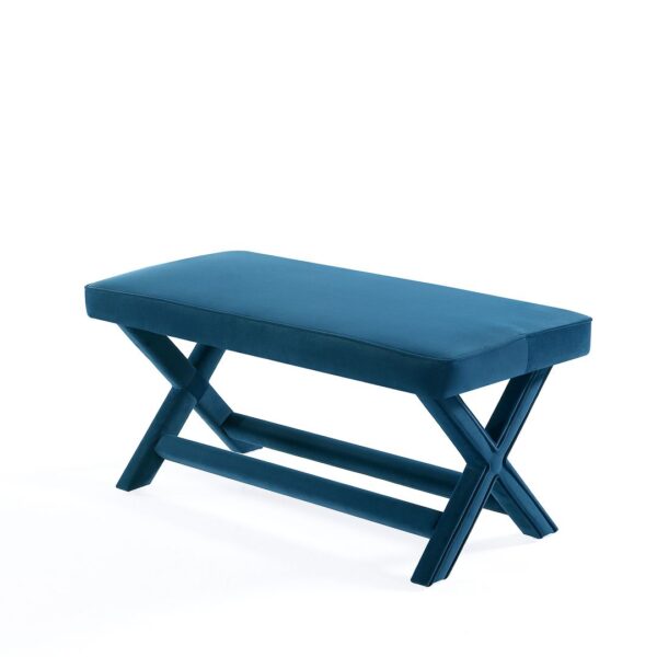 Manhattan Comfort Abigail Mid-Century Modern Velvet Upholstered Bench in Blue